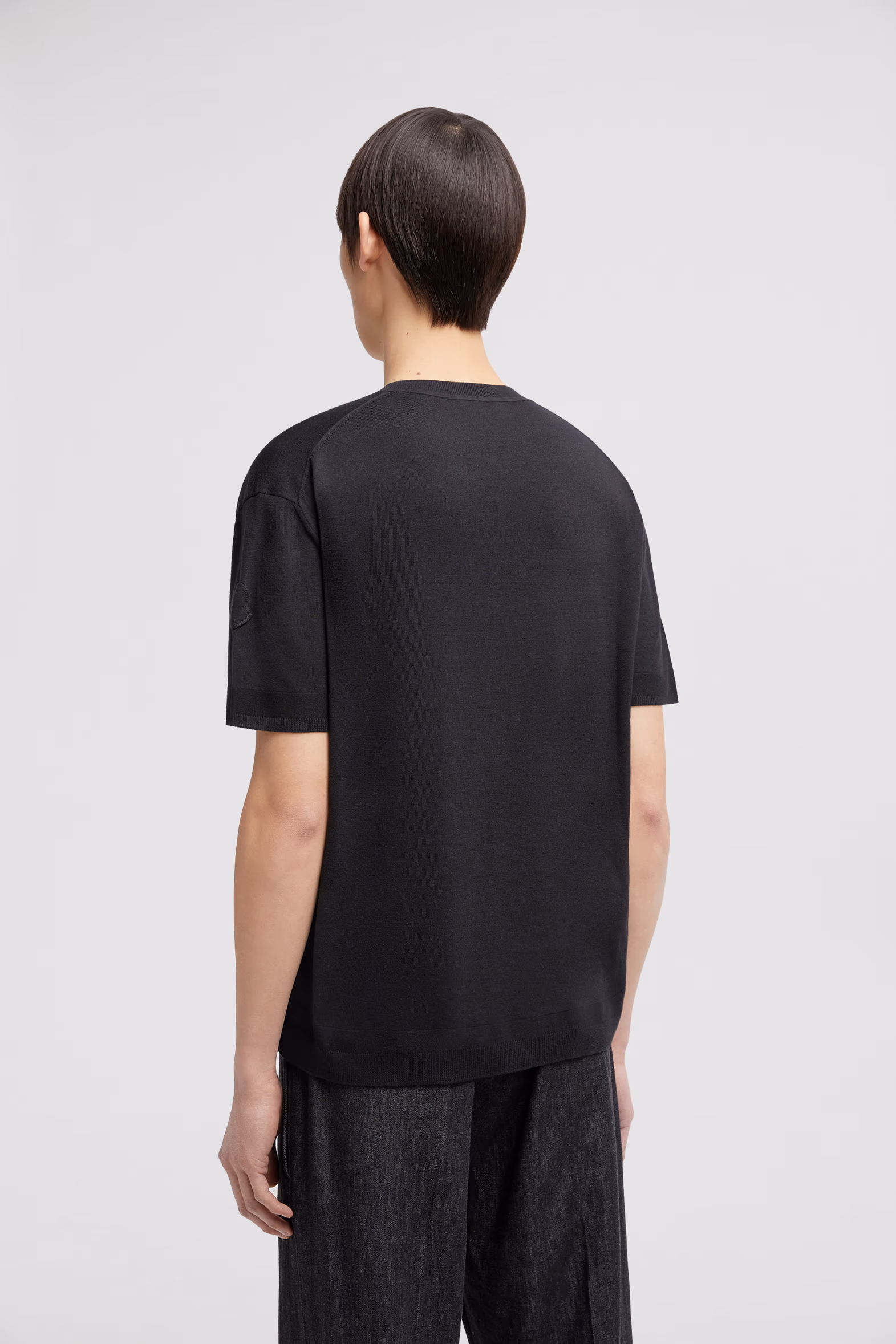 Silk & Cotton Knit T-Shirt Men Black Moncler 5